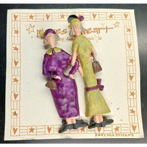 Sandy Gervais BEST FRIENDS Brooch Pin "Pieces From The Heart" Shopper Buddies 3"
